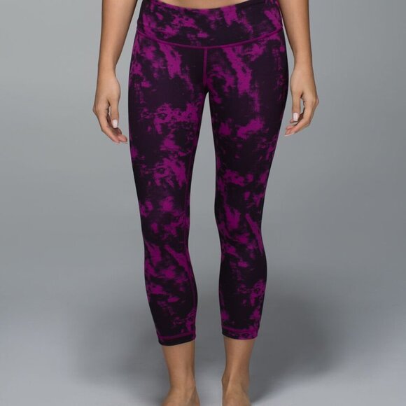 Lululemon Wunder Under Crop Full On Luon Breezie Regal Plum Black 2 - Picture 1 of 4